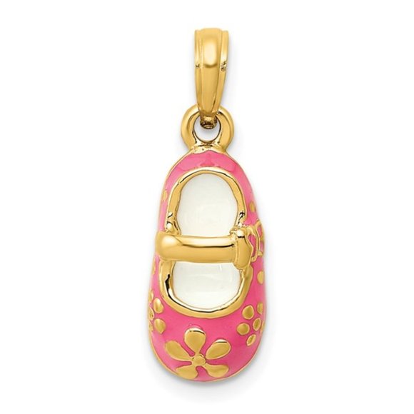 14k Pink Enameled 3D Baby Mary Jane Shoe Pendant - Picture 1 of 4